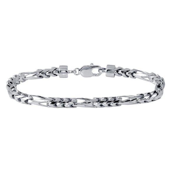 6mm Sterling Silver 925 Rhodium Plated Figaro Franco Bracelet 9” inches